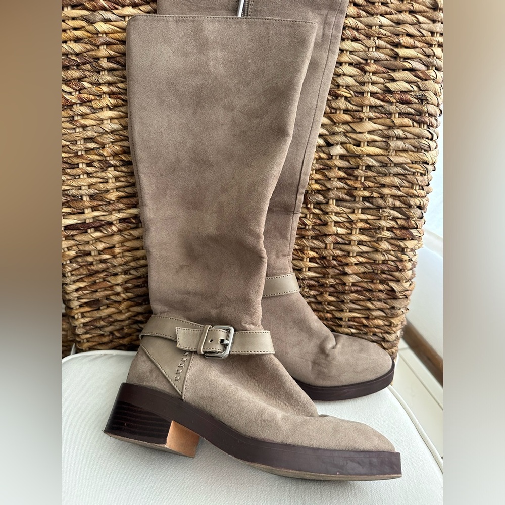 ZARA TRAFALUC Tan BROWN Moc SUEDE BOOTS SZ 7 US Knee High
